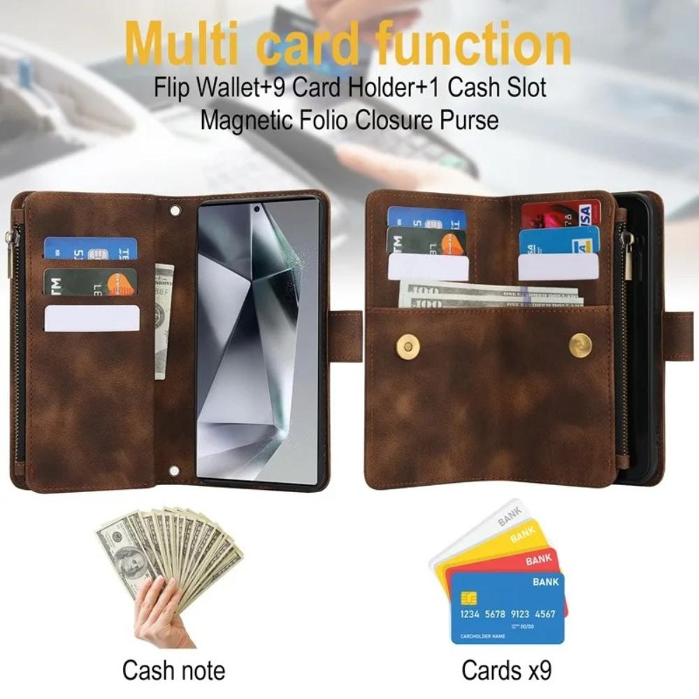 Luxury Leather Phone Case for Samsung Galaxy S26 Ultra S25 Edge S24 Plus S23 FE S22 S21 S20 Note 20 Hand Strap Card Wallet Cover