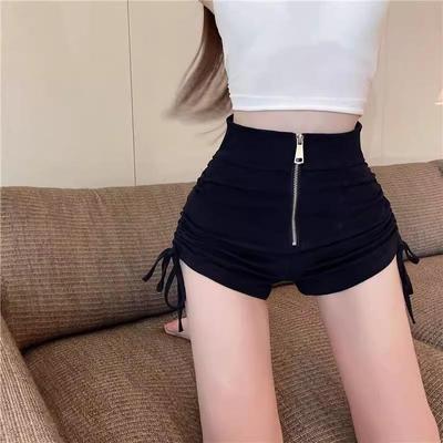 2024 Women's Black High Waist A-Line Zipper Shorts - Slim Fit & Sexy Spring/Summer