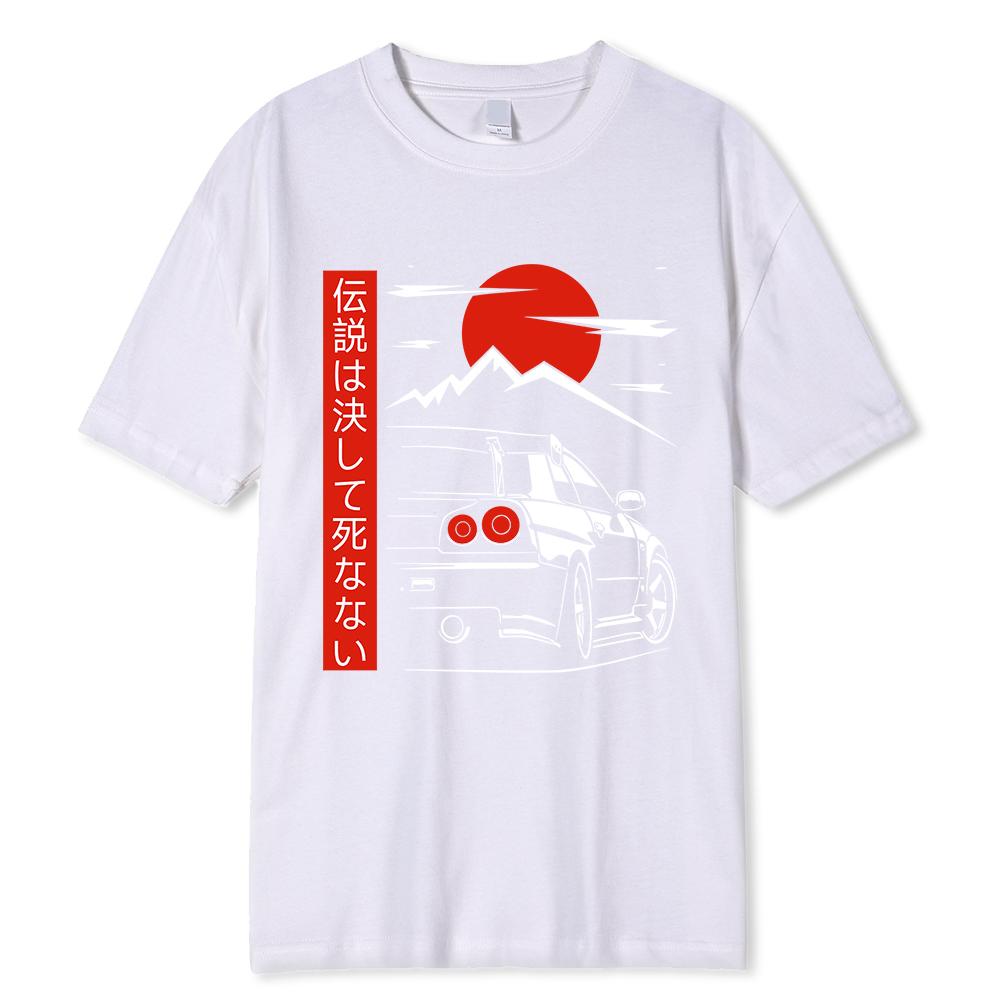 Japanese Style Car Funny T Shirts Men Back Print Street Wear Original Design Oversize Tops Tee Loose Breathable Tees