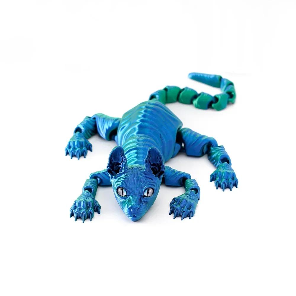 3D Tištěná Kočka Sphynx Zvířata Hračka Realistická Bezsrstá Figurka Kloubová Kočka Fidget Hračka pro Milovníky Koček Sběratel Domácí Dekorace