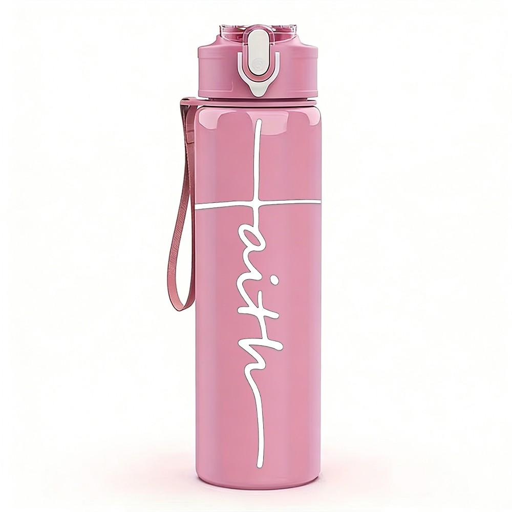1PC Minimal Faith Cross Line Print 750ml Color Plastic Sports Water Bottle Leakproof Flip Straw Lid Suitable for Sports Office Home Use