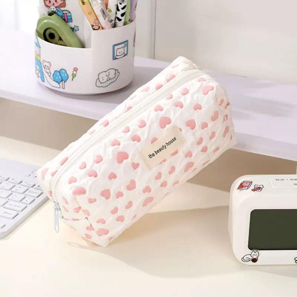 Love Heart Pen Bag High Capacity Stationery Organizer Cute Stationery Bag  Office