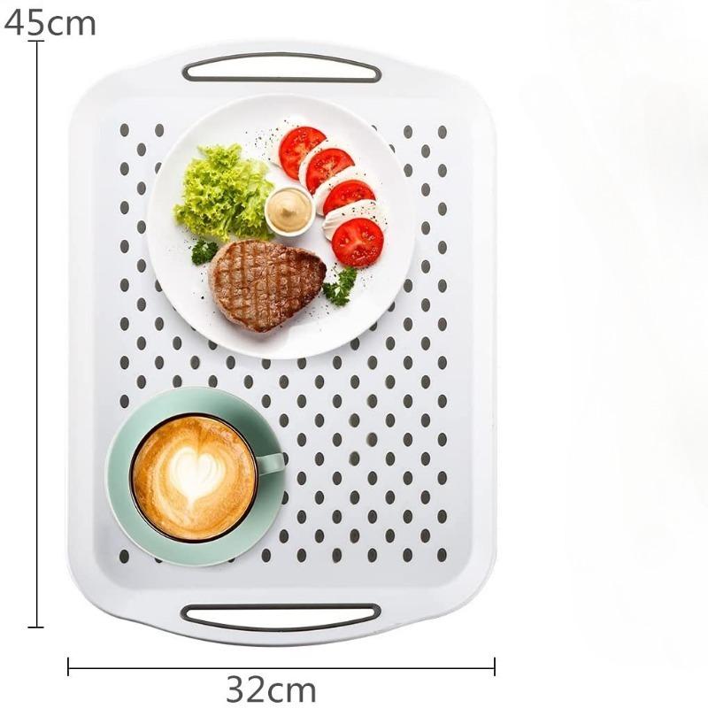 Non-Slip Food Organize Tray Non-Stick Eco-Friendly Plastic Food Serving Tray with Handle for Home Kitchen Lap Trays
