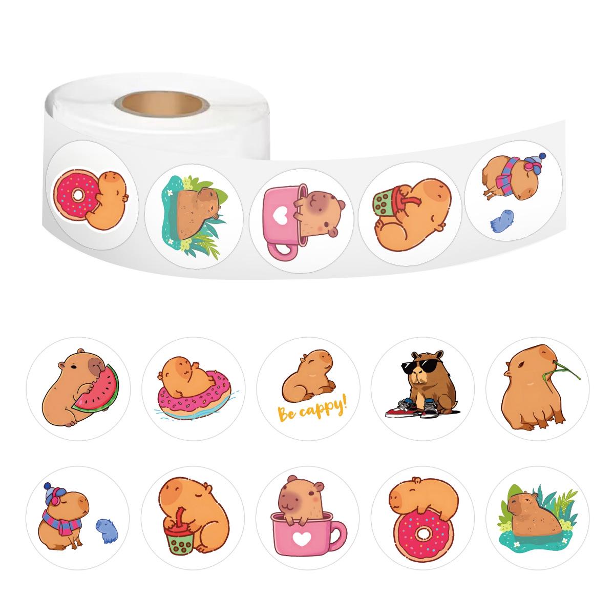 500 Капибара Мультяшные Рулонные Наклейки: Журнал, Блокнот и Детский Декор для Канцелярских Товаров
