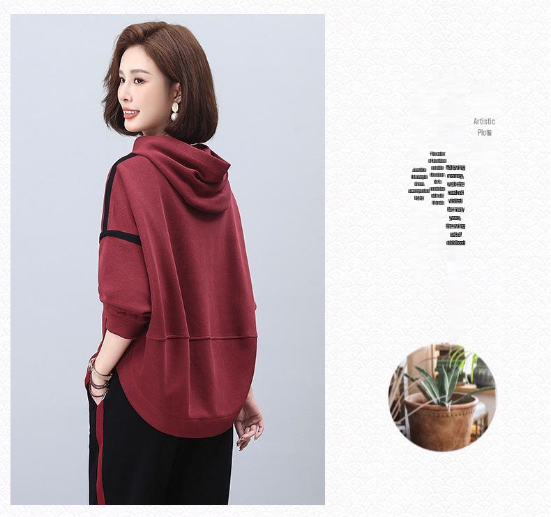 Women's Stylish 2024 Spring/Autumn Age-Reducing Loose Hoodie for Middle-Aged and Petite Fashion