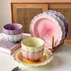 Gradual Change Pink Plate Dessert Plate Salad Plate Fruit Plate Vegetable Plate Pasta Plate Household Rice Bowl Cream