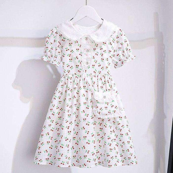 Girls Summer Floral Dress Short Sleeve Princess Fashionable Dress 120
