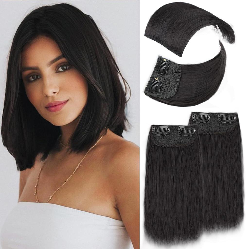 Additional Invisible and Seamless Synthetic Hair Extensions On Both Sides of the Head
