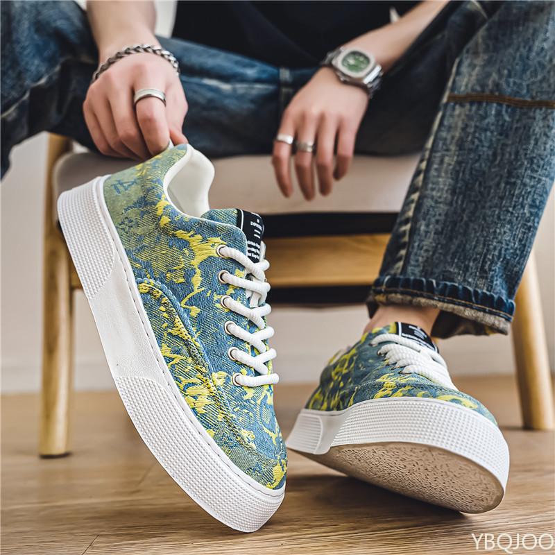 Men's Canvas Shoes Board Shoes Fashionable Versatile Pattern Printed Casual Sports Shoes Casual Comfortable Running Sneakers