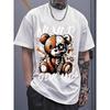 T-shirt Motivazionale da Uomo Taglia Europea con Stampa Grafica Teschio & Orsetto - Design 'Never Give Up', Maglietta Casual Nera a Maniche Corte Girocollo per Palestra