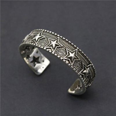 925 Silber Fünfzackiger Stern Offene Herren- und Damenarmbänder Alte Persönlichkeit Dominierende Hip-Hop-Punk-Paararmbänder