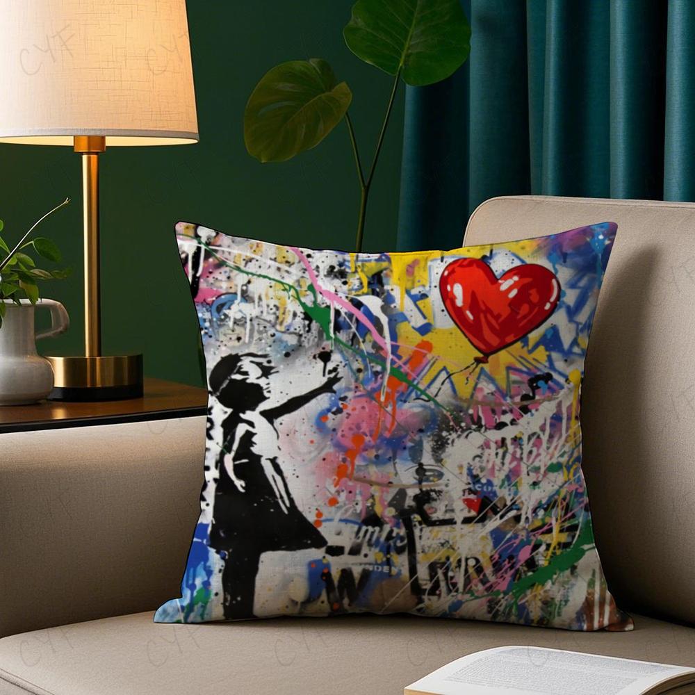 Banksy Street Graffiti Art Pillow Case Anti-Dustmite Pillowcase Invisible Zipper Silky Short Plush Sofa Cushion Cover