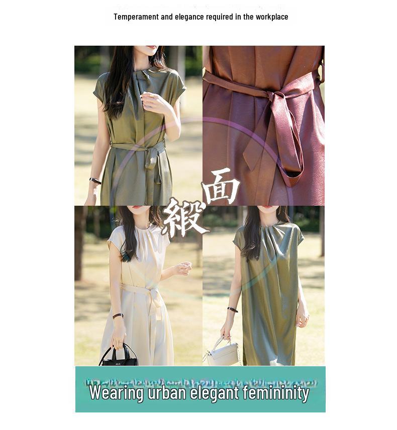 Silky Satin Minimalist French Summer Long Skirt Dress for Women