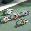 S925 Silver Oval Gemstone Ring, Adjustable Cubic Zirconia Women's Fashion Jewelry