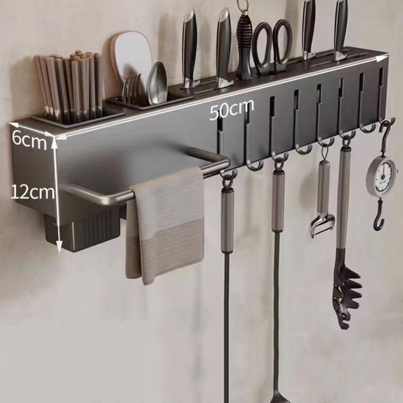 Wall-Mounted Thickened Knife Holder Punch-Free Kitchen Rack Multifunctional Chopstick Tube Knife and Utensil Holder Integrated