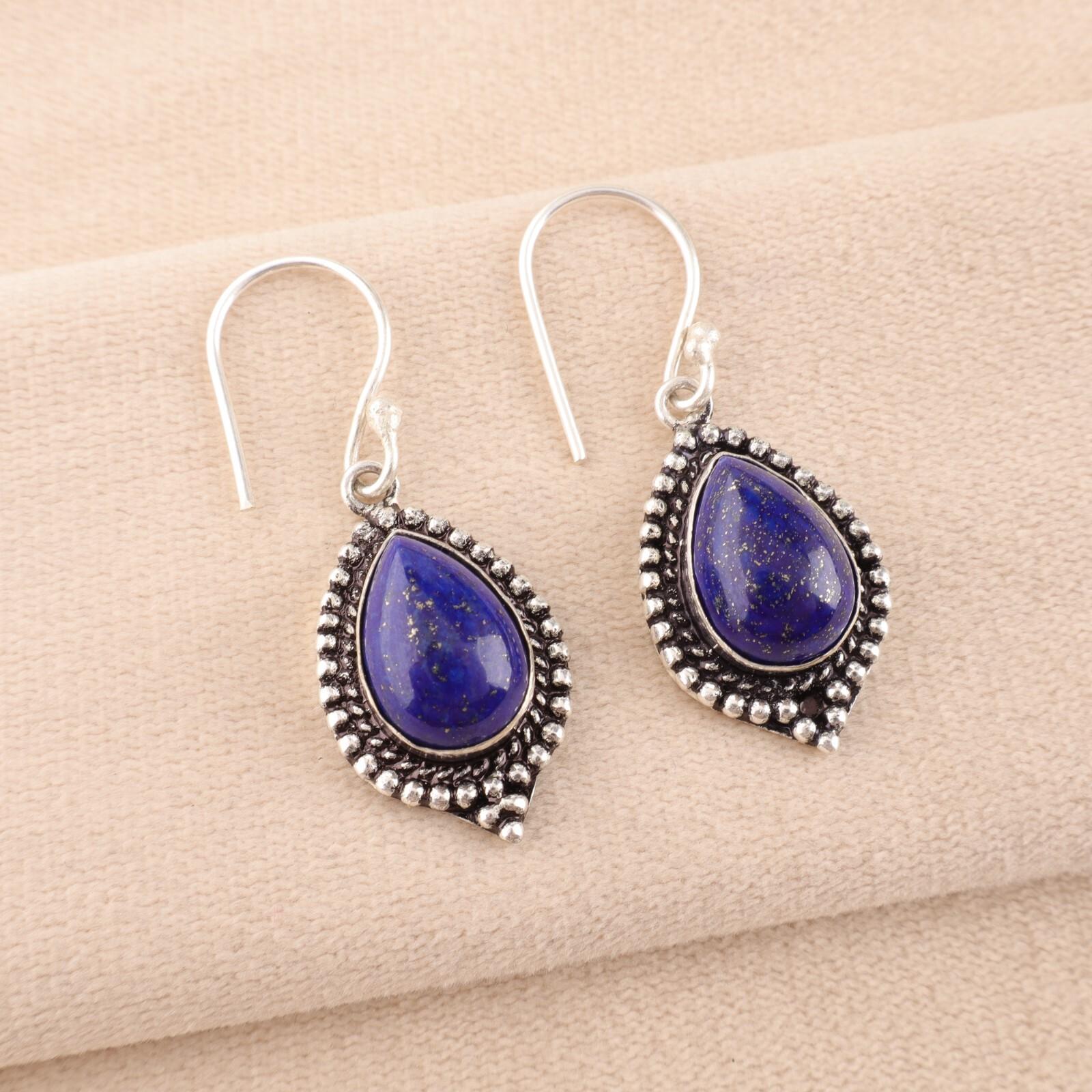

Natural Lapis Lazuli Gemstone 925 Sterling Silver Jewelry Handmade Earrings 1.6 EE-164-33
