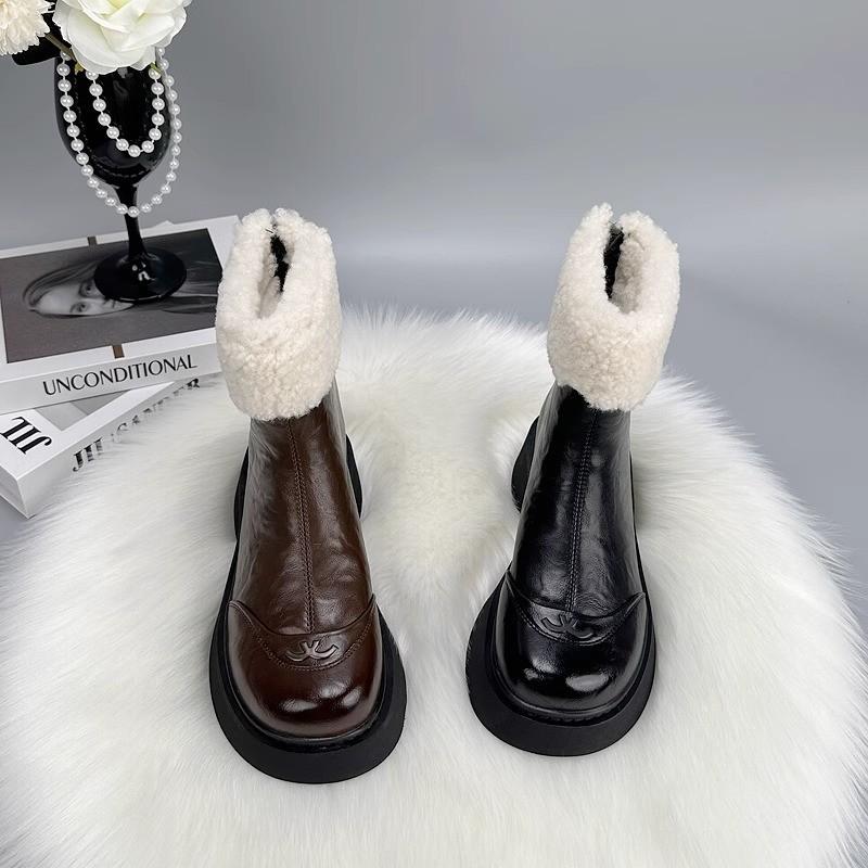 Cizme de zăpadă de catifea cu talpă groasă super foc franceze pentru femei iarna 2025 noi stradă prăjită calde și rezistente la frig cizme Martin mari de bumbac