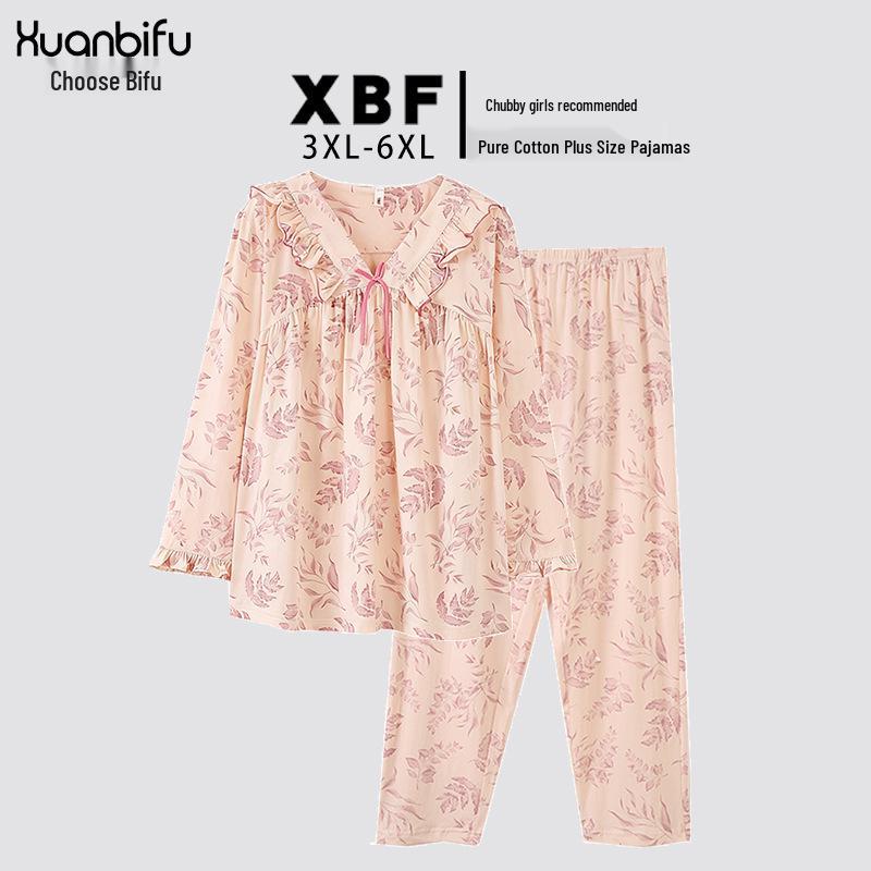 

Женская пижама Bifu Chunqiu большого размера с цветочным принтом, V-образным вырезом, длинными рукавами и брюками, подходит для веса 200 фунтов 3XL (120-160 lbs) розовый