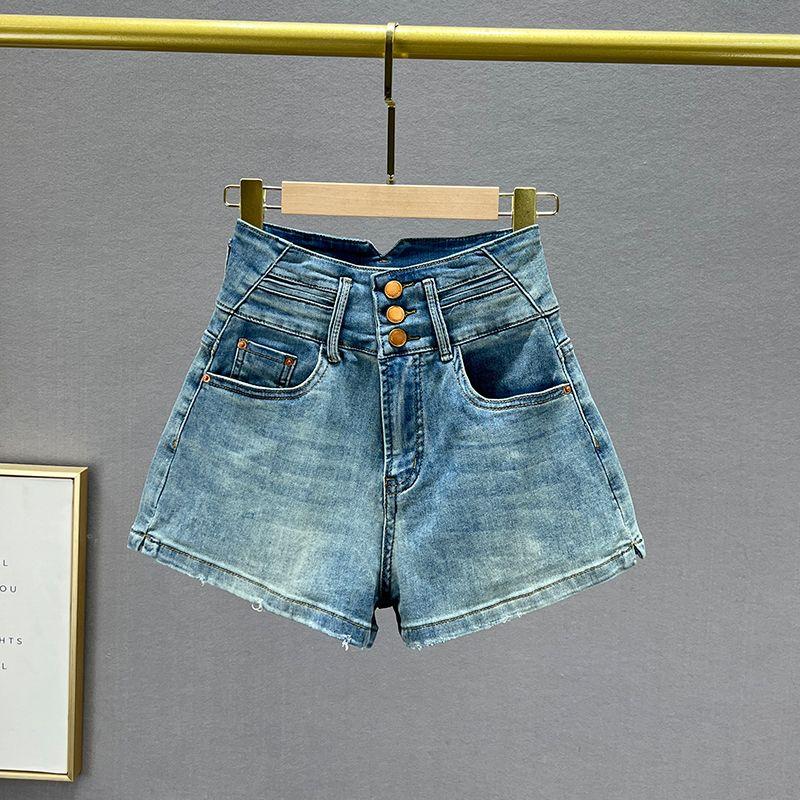 

Multi-Button High Waist Denim Shorts Women s New Arrival Summer Elastic Slim Fit Slimming 2023 Blue S