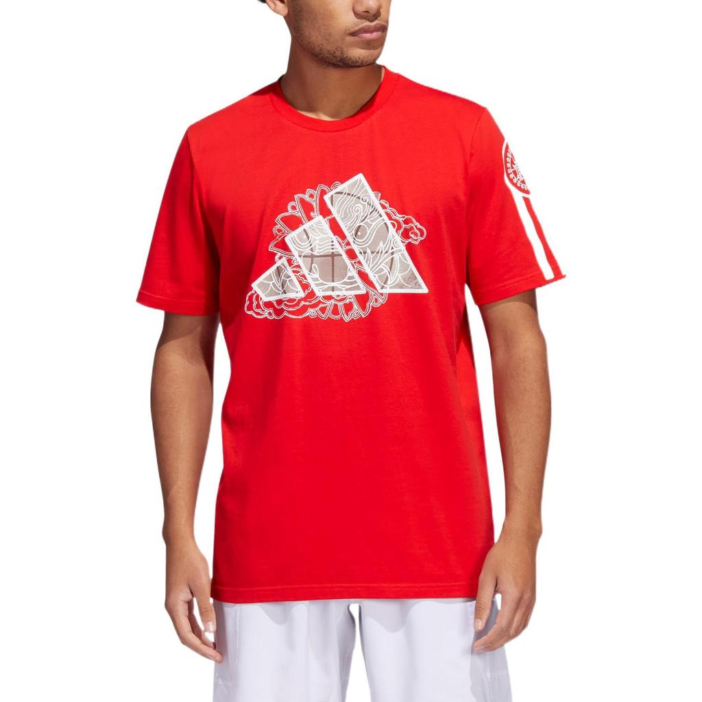 adidas T Shirts Men's Red Crew Neck Moderate Straight Fit IC8106