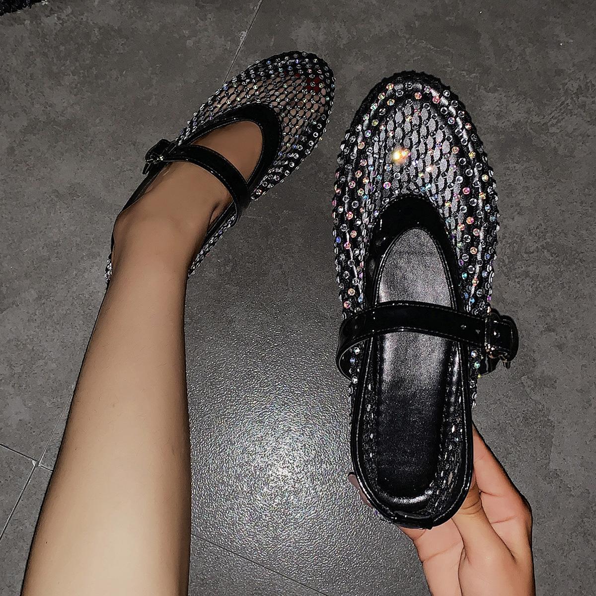 

Туфли Мэри Джейн с открытыми носками и кристаллами, женские сетчатые сандалии, дизайнерские летние трендовые женские повседневные платья класса люкс для вечеринок, Zapatos Mujer 44