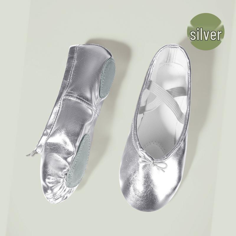 Children's Soft Sole PU Leather Dance Shoes, Women's Gold/Silver Yoga Ballet Shoes