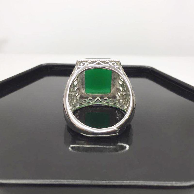 HuiSept 925 Silver Ring Jewelry for Men Geometric Shape Emerald Gemstone Rings Ornaments for Wedding Anniversary Gifts Resizable
