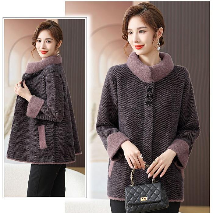 Autumn Winter Women's Mink Fleece Jacket Thick Warm Knitted Plush Cardigan Coat Short Knitted Cardigan Top