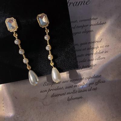 Rhinestone Tassel Imitation Pearl Ear Clips Without Pierced Clip On Earrings for Women