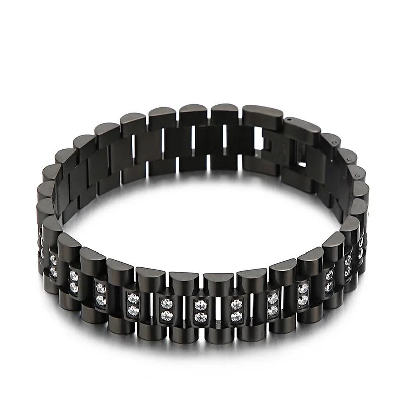 Hip Hop High Quality Zircon Men Biker Bracelet Titanium Steel Shiny Chunky Chain Bracelets Class Party Jewelry Male Gift