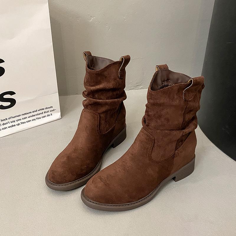 

Maillard short boots women s 2025 autumn and winter new retro pleated stacking boots V-mouth thin western cowboy boots tide 40