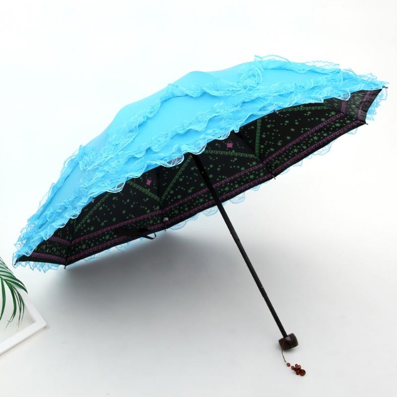 Princess Lace Sun Umbrella Vinyl Sunscreen Parasol Rain Shine Folding Umbrella Women'S Umbrella