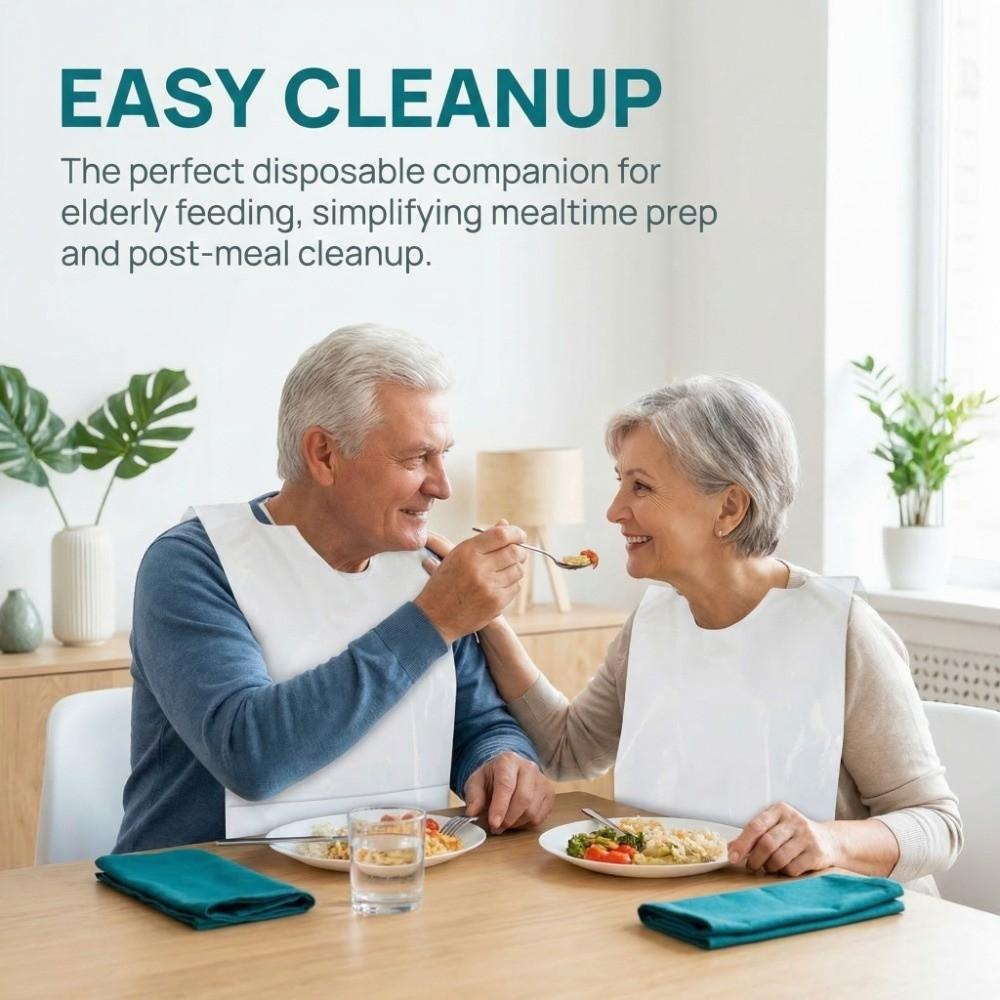 Comfortable Waterproof Disposable Bibs Oil-Proof PE Clothing Protector Universal Soft Dining Bibs for 25/50/100PCS Mealtime