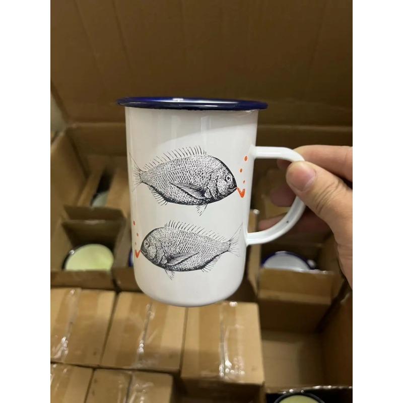 Outdoor Enamel Creative Coffee Tea Water Milk Cups Camping Mugs Enamel Mug with Handle Drinkware Vacation Hiking Mug Gifts