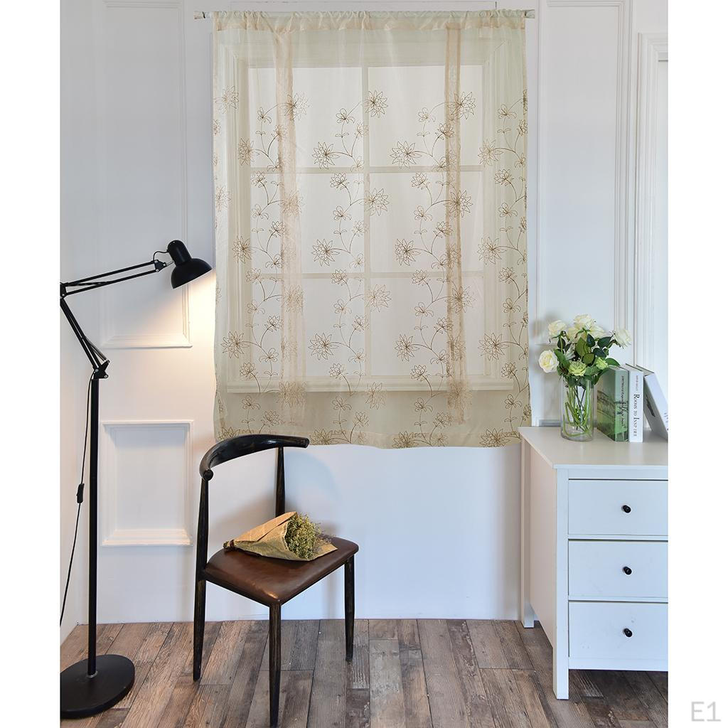 Window Embroidered Tie Up Shades Curtains W46xL63inch