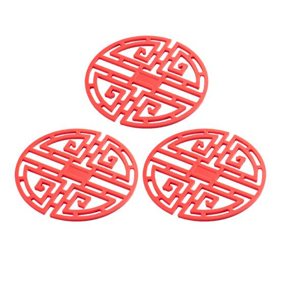 3ks/sada Podložka na nápoje Vyhloubená tepelná izolace Silikonová podložka na stůl v klasickém čínském stylu pro