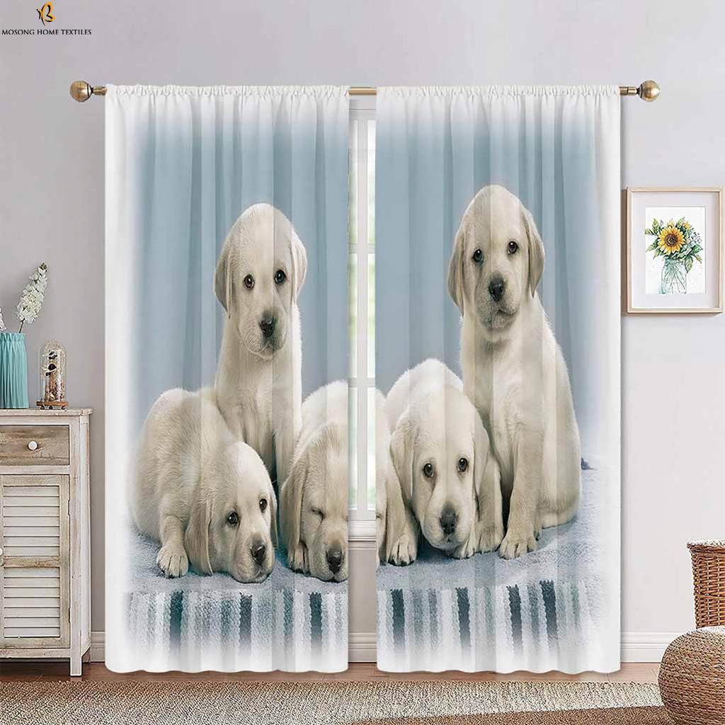 Cartoon Animal Dog Stereo Printing Curtain Bedroom Living Room Dining Kids Decorative Curtains Set Of 2 Made Polyester With Rod Pocket Sitting Decor