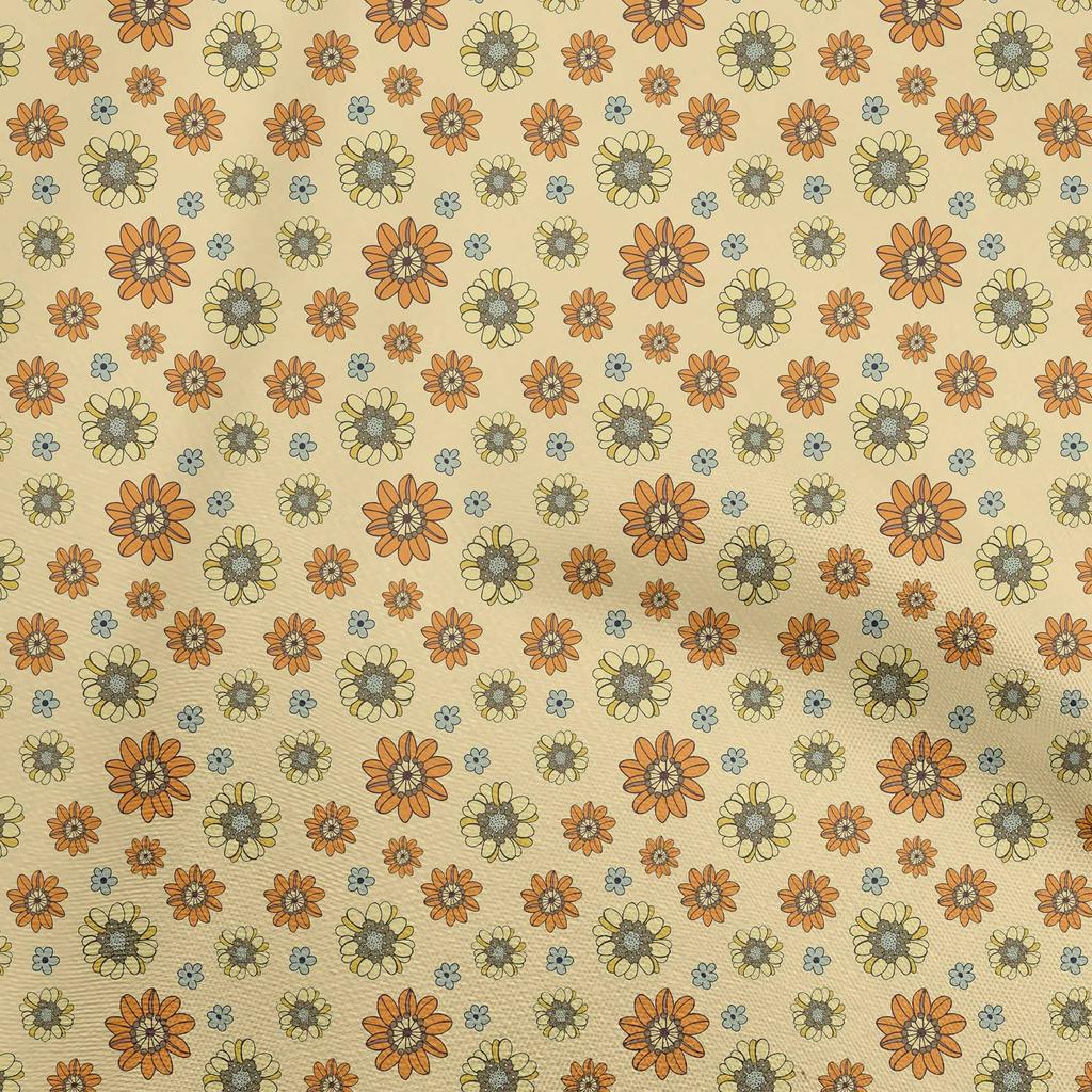 oneOone Cotton Poplin Light Beige Fabric Floral Retro Sewing Material Print Fabric By The Yard 42 Inch