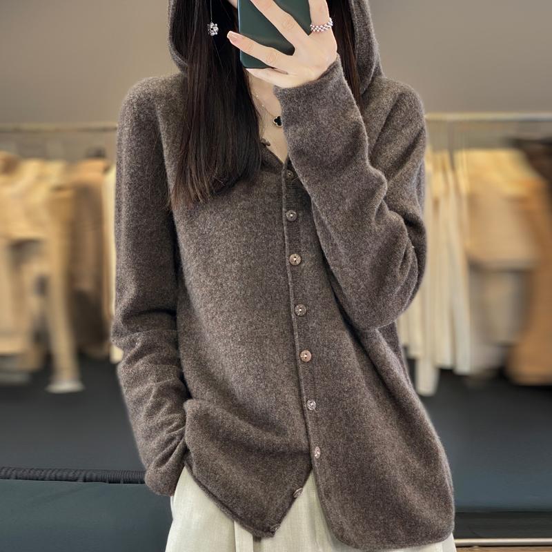 Sweaters Coat Cardigan for Women Hooded Winter Oversize Fleece Thickened Solid Color Loose Long Sleeve Knit Sweaters Coat