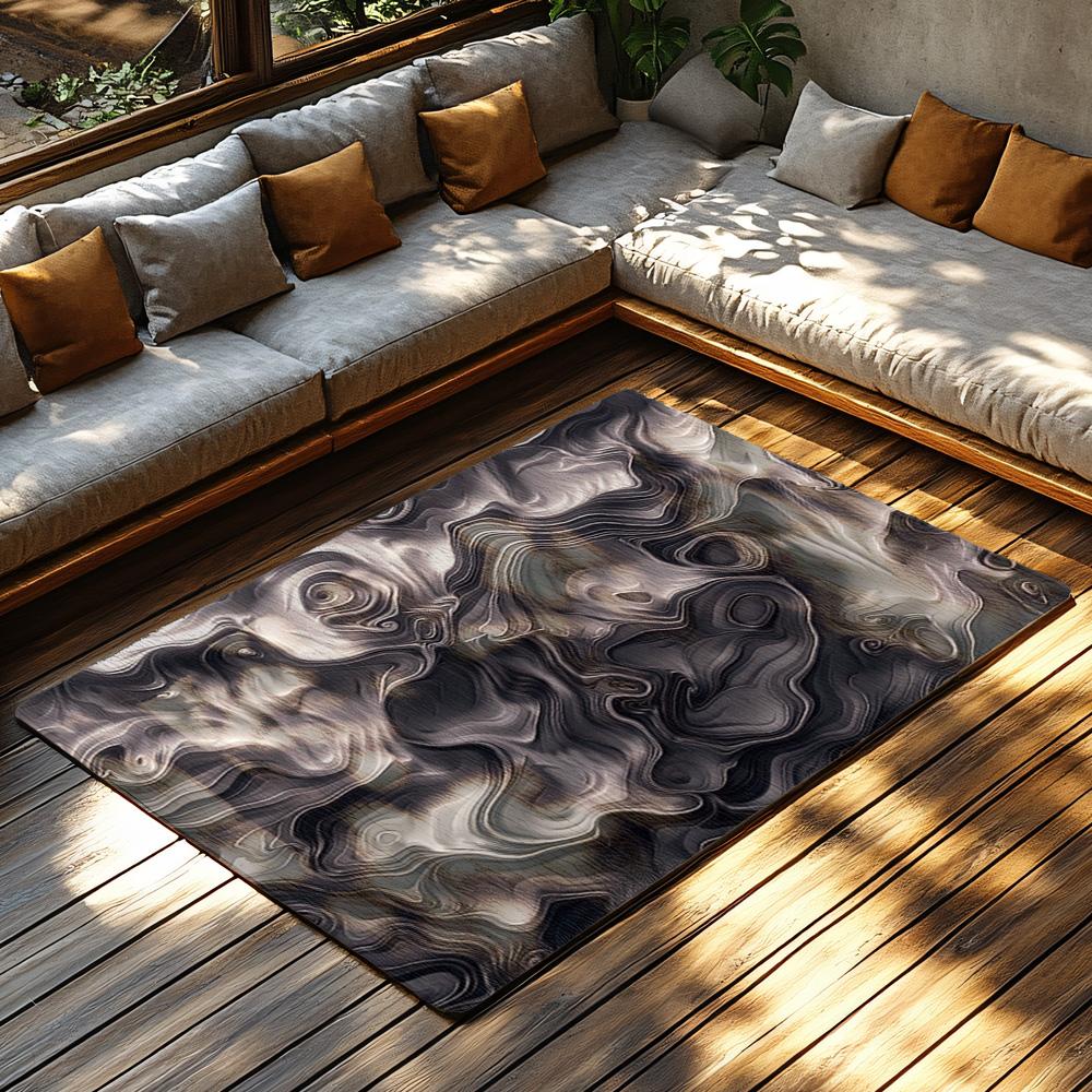 Abstract Flow Pattern Area Rug, Neutral Tone Carpet for Living Room, Soft Non-Slip Sofa Mat with Bohemian Home Decor