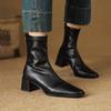Versatile New Cowhide Knight Boots Women's Non-slip Large Size Medium Heel Autumn and Winter Leather Medium Boots Square Head Solid Color Women's Boot