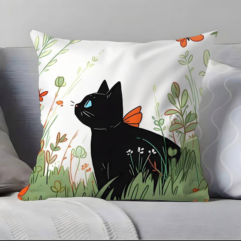 Cute Cartoon Little Black Cat Pillow Case Pillowcase Soft Skin Friendly & Comfortable With A Hidden Zipper
