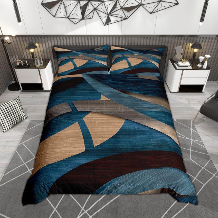 Homewish Modern Abstract Duvet Cover Set Vintage Geometric Bedding Set Retro Ombre Quilt Cover Set