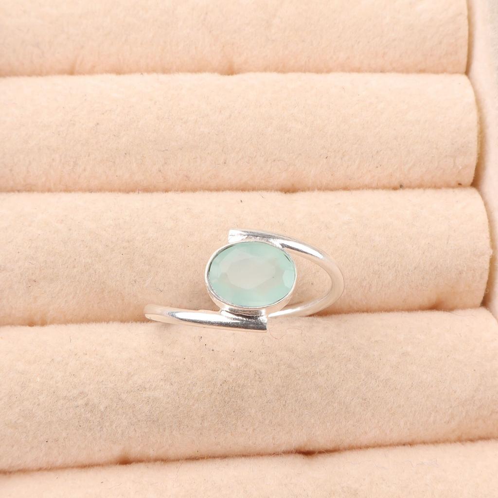 Women Gift Aqua Chalcedony Gemstone 925 Sterling Silver Jewelry Handmade Ring RR-31-10