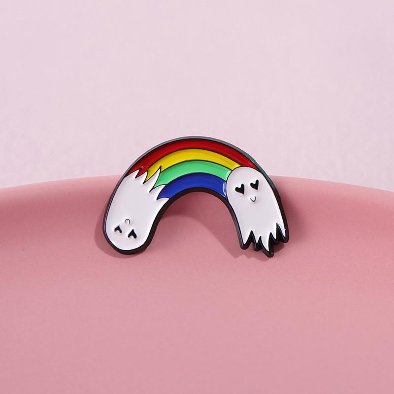 White Charming Rainbow Ghost Brooch Colorful Alloy Cartoon Badge For Fashion Individual