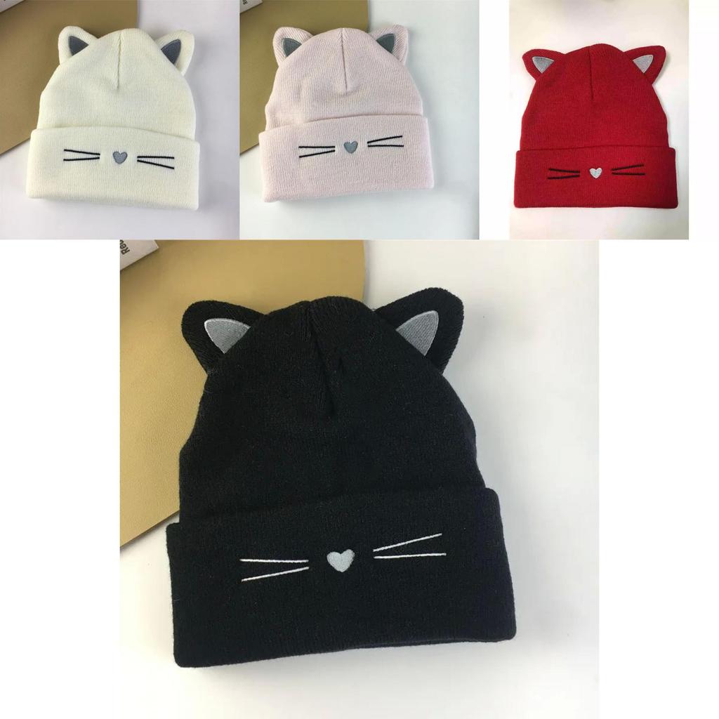 Winter Knit Cap With Cat Animal Element For Women Men Cozy Polyester Headwear