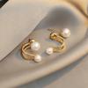 2024 New Retro Light Luxury Pearl Stud Earrings Korean Simple Zircon Christmas Party Girl's Temperament Accessories For Woman
