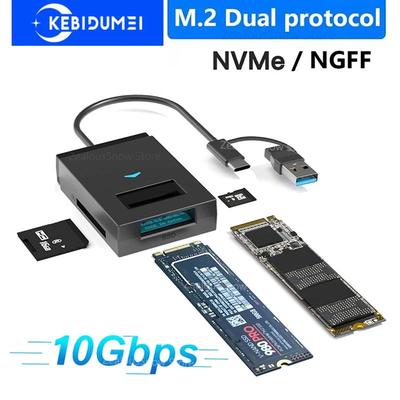 M.2 NVMe NGFF SSD-kabinett 10 Gbps Type C USB 3.1 til SSD Ekstern lagringsboks Adapter Støtter SD TF-kortleser Direkte innsetting
