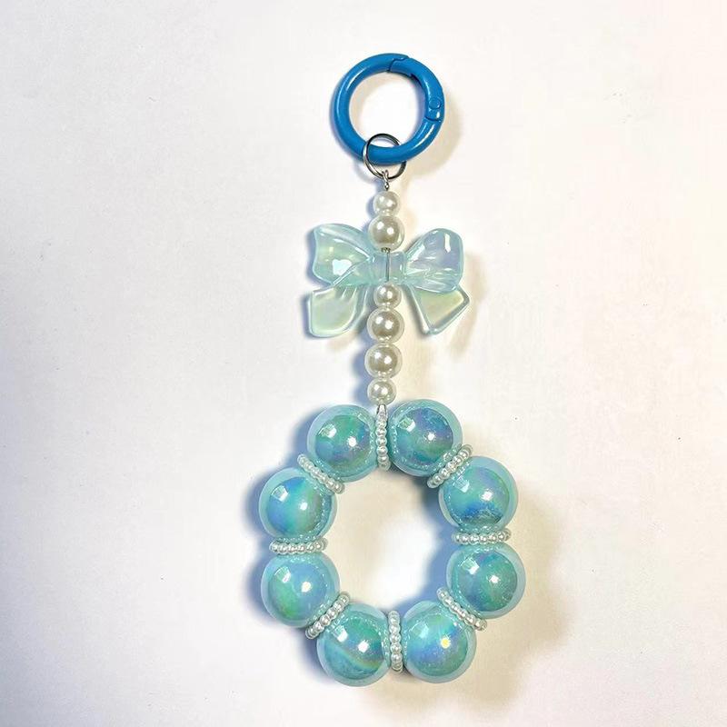 Korean Bow Pearl Pendant For Iphone Girl Phone Key Chain Jewelry Gifts Charm Hanging Cord Bracelet Lanyard Colorful Bead Chain