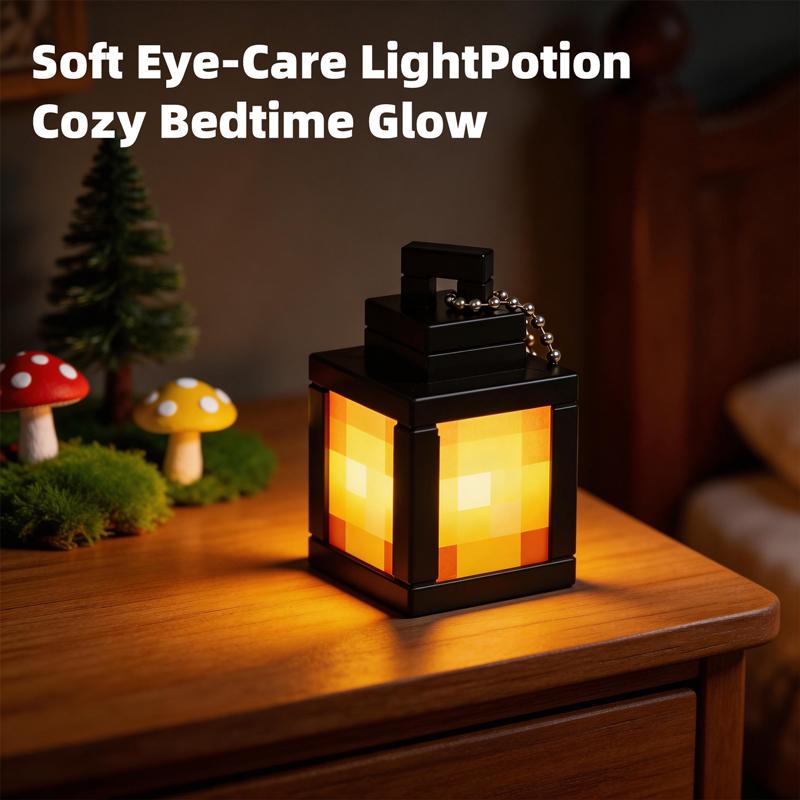 Pixel Style Lantern Night Creative Mc Game Peripheral Backpack Pendant Rechargeable Night Light Bedroom Ornament Office Toys
